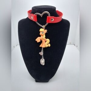 Applejack My Little Pony Gothic Choker Red OOAK Handmade Bubblegoth MLP Silver